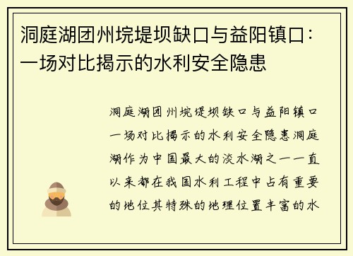 洞庭湖团州垸堤坝缺口与益阳镇口：一场对比揭示的水利安全隐患
