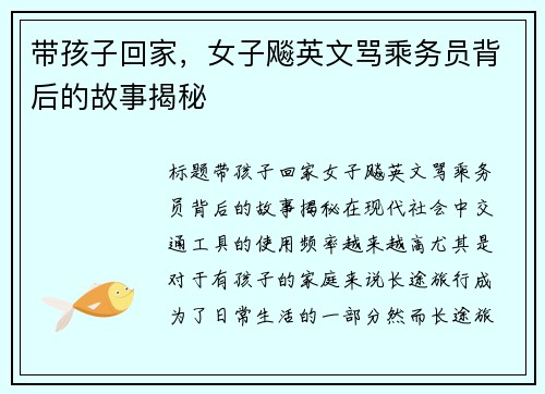 带孩子回家，女子飚英文骂乘务员背后的故事揭秘