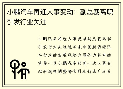 小鹏汽车再迎人事变动：副总裁离职引发行业关注