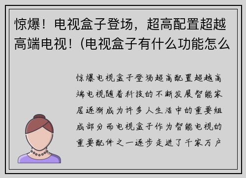 惊爆！电视盒子登场，超高配置超越高端电视！(电视盒子有什么功能怎么用)