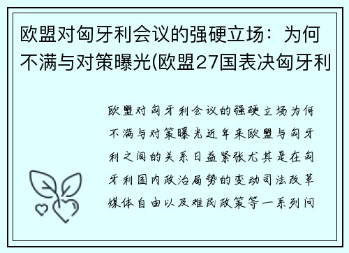 欧盟对匈牙利会议的强硬立场：为何不满与对策曝光(欧盟27国表决匈牙利)