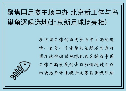 聚焦国足赛主场申办 北京新工体与鸟巢角逐候选地(北京新足球场亮相)