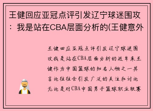 王健回应亚冠点评引发辽宁球迷围攻：我是站在CBA层面分析的(王健意外身亡)